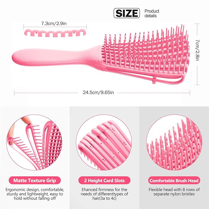 Detangling Brush for Afro America/African Hair Textured 3a to 4c Kinky Wavy/Curly/Wet/Dry/Oil/Thick/Long Hair, Hair Detangler for Beautiful Shiny Curls (3, Pink + Green + Black)