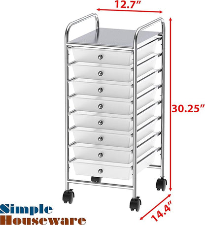 Simple Houseware Utility Cart with 8 Drawers Rolling Storage Art Craft Organizer, Chrome