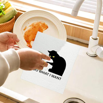 Cat Cute Swedish Dishcloths for Kitchen, Cat Dish Towels, Papaya Reusable Paper Towels, 4 Pack Dish Towels for Kitchen, Swedish Dish Cloths, Reusable Paper Towels Washable