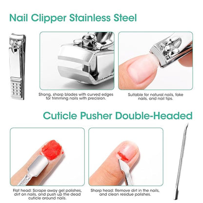 Gellen Nail Cleanser Pads 50PCS with 10PCS Manicure Tools Kit: Ceramic Cuticle Pusher Pen, Remover and Cuticle Oil Nail Prep Care Kit, Nail File 100/180, Polishing Buffer, Nail Clipper & Brush