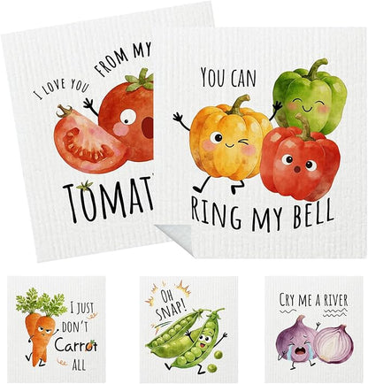 5 Pack Mixed Vegetable Swedish Kitchen Dishcloths Dish Towels, Colorful Vegetable Dish Towels for Kitchen, Swedish Dishcloth, Paper Towels Reusable, Dish Cloth Towel Cleaning Wipe for Home