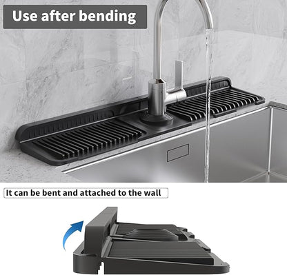 WAFT YEARN 24X5 Inch Silicone Durable Faucet Mat Kitchen Sink Splash Guard Draining Protector Tray Liner Absorbent Protective Counter Accessories For Sink Kitchen Bathroom Laundry Room Bar & RV Black