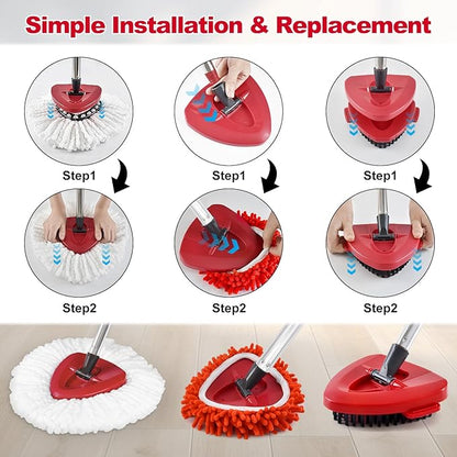 Mop Heads Replacements for Ocedar, Mop Replace Head for o Cedar Easywring 1 Tank, Spin Mop Replacement Head Include 4 Pack Spin Mop Refills Deep Cleaning, 1 Scrubber Mop Head and 1 Mop Base