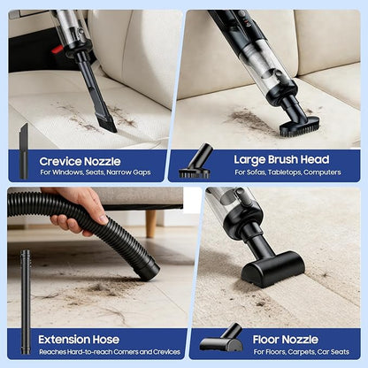 Car Vacuum Portable Cordless, 17000Pa Vacuum Cleaner with Brushless Motor, 2-in-1 Handheld Vacuum Cordless with Multi-Nozzles & Washable Filters, 2 Suction Modes for Home, Car, Office, Pet Hair