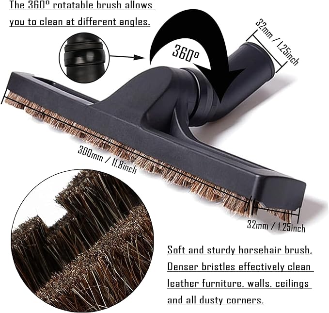 11Pcs Universal Vacuum Attachment Kit 1-1/4" Vacuum Hose Adapter Wet Dry Plastic Vacuum Cleaners Accessories with Extension Wand Horse Hair Brush Flexible Crevice Tool Adapter for Shop Vac Attachment