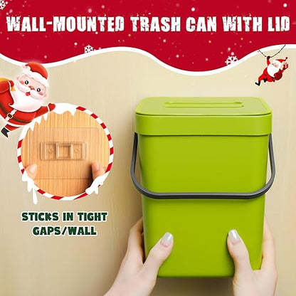 Kitchen Waste Bin with Hooks 5L, Indoor Kitchen Sealed Under Sink for Kitchen, Food Waste Bin for Countertop (DarkGreen)