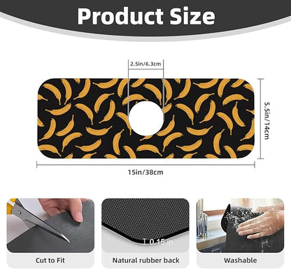 Yellow Banana Black Kitchen Sink Splash Guard Faucet Mat Super Absorbent Fast Drying Mat Sink Gadgets-Fast Drying Pad Sink Mat For Kitchen Bathroom (15" X 5.5" )