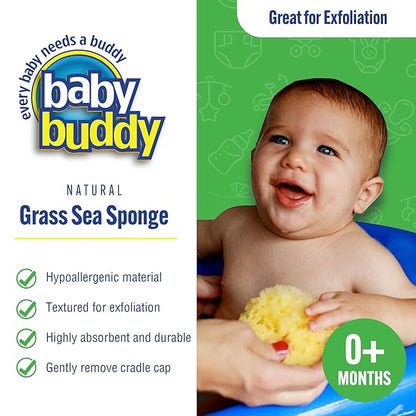 Baby Buddy Natural Baby Bath Sponge 4in Soft Grass Sea Sponge Soft on Baby's Tender Skin, Biodegradable, Hypoallergenic, Absorbent Natural Sea Sponge, 1 Pack, Yellow