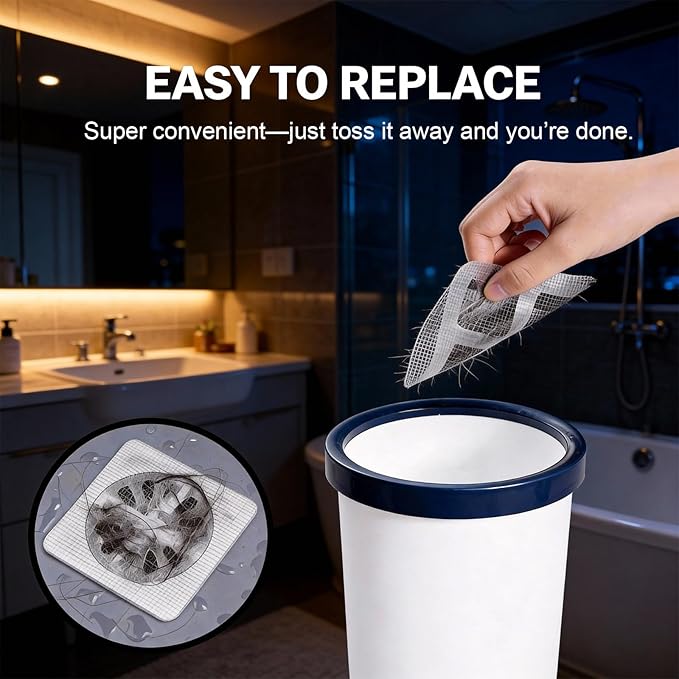 100 PCS 4"x4"Disposable Hair Drain Stickers, Anti-Blocking Filter Screen Self-Adhesive Mesh Drain Hair Drain Stickers with Scraper, Effective Hair Catcher for Shower, Bath, Kitchen Drain
