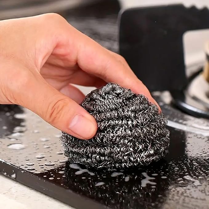 Stainless Steel Sponges (Set of 3 Scrubbies) Sponges Easily Scrub Away Greasy, grimy Build-up and Baked-on Stains