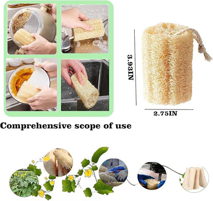 3-Pack Natural Dish Sponge Natural Loofah Sponges – Handheld Kitchen Dish Scrubber for Grease Removal, Plastic-Free Cleaning Tool