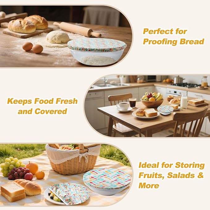 4 PCS Beeswax Reusable Bowl Covers for Bread Proofing Elastic Cloth Bowl Covers for Bread Proofing, Washable Beeswax Wraps For Food for Dough, Salad, and food Storage