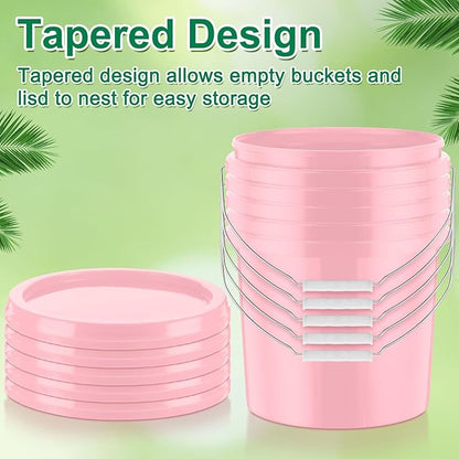 Tioncy 10 Pcs 2 Gallon Plastic Bucket with Lid Heavy Duty 2 Gallon Bucket Pail with Lid Handle for Storage Container Home Household Cleaning (Light Pink)