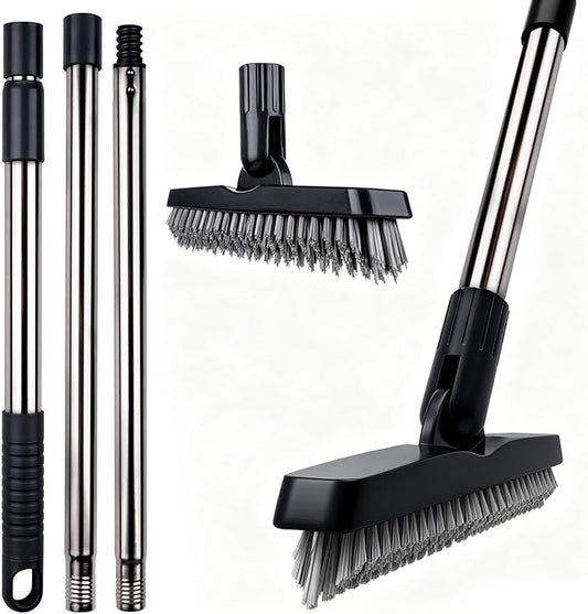 2 Pack Grout Brush with Long Handle, Swivel Cleaning Grout Line Scrubber - Extendable Durable Handle Grout Cleaner Brush for Bathroom,Tile,Baseboard,Walk in Shower,Corner & Narrow Space (Black)