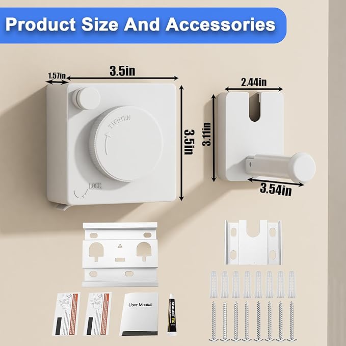 Retractable Clothesline Indoor & Outdoor, 17.4 Ft Non-Sagging Laundry Washing Line with Wall Mounted Heavy Duty, Space-Saving Clothing Drying Rack with Telescoping Hanger (1, Upgraded White)