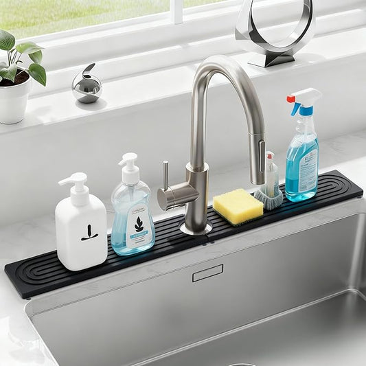 24 Inch Kitchen Sink Splash Guard, Sink Splash Guard Behind Faucet, Silicone Faucet Handle Drip Catcher Tray Mat for Kitchen, Bathroom Counter, Dark Gray, 23.6" x 4"