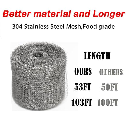 Wire Mesh for Mice Control 5 in X 32Ft,Upgraded Steel Wool Mice Control and Copper Mesh,Hole Fill Mesh Fabric,Weep Holes Covers,Stainless Steel Wire Mesh Roll Not Rusty, Rodent Tape Mesh Barrier