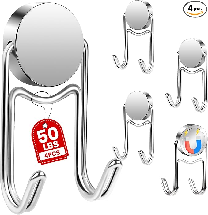 Buelkmag Magnetic Hooks 50Lbs+ 2026 Cruise Essentials Magnet Hook Heavy Duty Magnets Swivel Hanging Hooks for Refrigerator Grill Toolbox Cabins Outdoor 4 Pack（Silver）