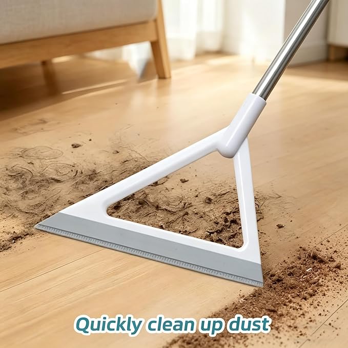 Magic Broom with Squeegee, Silicone Rubber Floor Sweeper for Pet Hair, 2-in-1 Wet Dry Cleaning Broom, Streak-Free Window Glass Cleaner, Adjustable Handle for Kitchen, Bathroom, Hardwood Floors