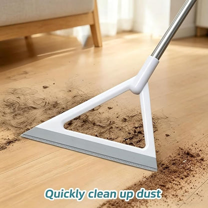 Magic Broom with Squeegee, Silicone Rubber Floor Sweeper for Pet Hair, 2-in-1 Wet Dry Cleaning Broom, Streak-Free Window Glass Cleaner, Adjustable Handle for Kitchen, Bathroom, Hardwood Floors