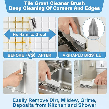 11Pcs V-Shaped Grout Cleaning Brush Set, with Stiff Bristles Crevice Cleaning Brush and Steel Scraper, Deep Cleaning Supplies for Cleaning Bathrooms, Kitchens, Tiles and Windows