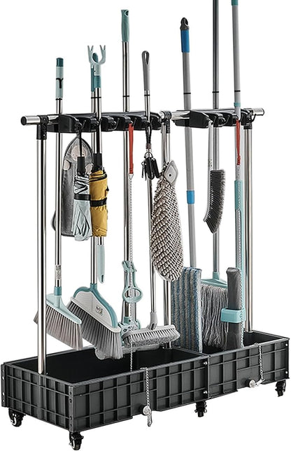 Mop and Broom Holder Cleaning Supplies Mop Bucket Garden Tool Organizer Cleaning Carts on Wheels Freestanding Broom Closet Storage Cabinet Mop Sink for Housekeeping Garage Restaurant ( Color : One col