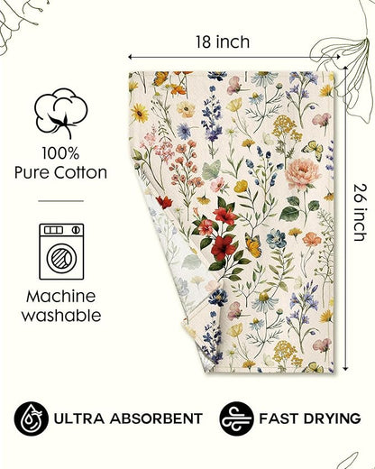 Miss Adola Flour Sack Kitchen Towels - Set of 2 Spring Dish Towels with Hanging Loop 18x26 Inch Absorbent Reusable Cotton Cloths for Cleaning Cute Design Home Decorative Housewarming, Vintage Flower