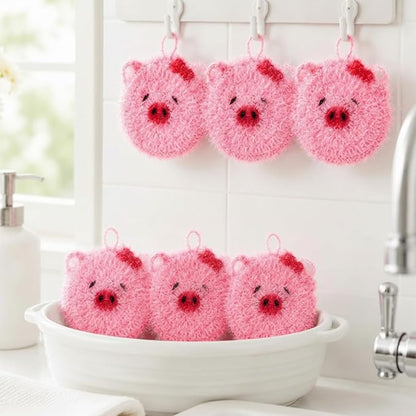 6 Piecs Cute Pig Shape Dish Sponge Dual Sided Non Scratch Pig Dish Washing Scrubbers, Reusable Household Cleaning Kitchen Tools for Dishwashing Washing Dishes Cookware