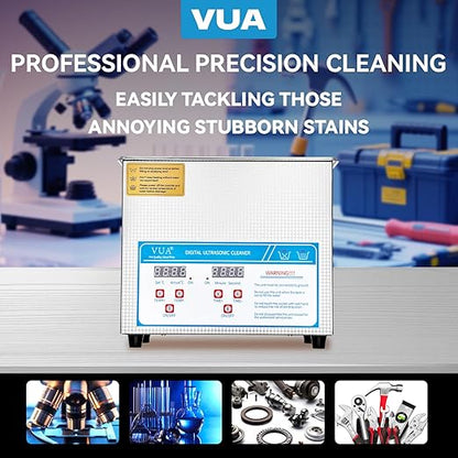 VUA 3L Ultrasonic Cleaner with Digital Timer & Heater, Professional Ultra Sonic Cleaner, Ultrasonic Parts Cleaner for Glasses Watch Denture Dental Irrigator Ring Jewelry Tools Circuit Board