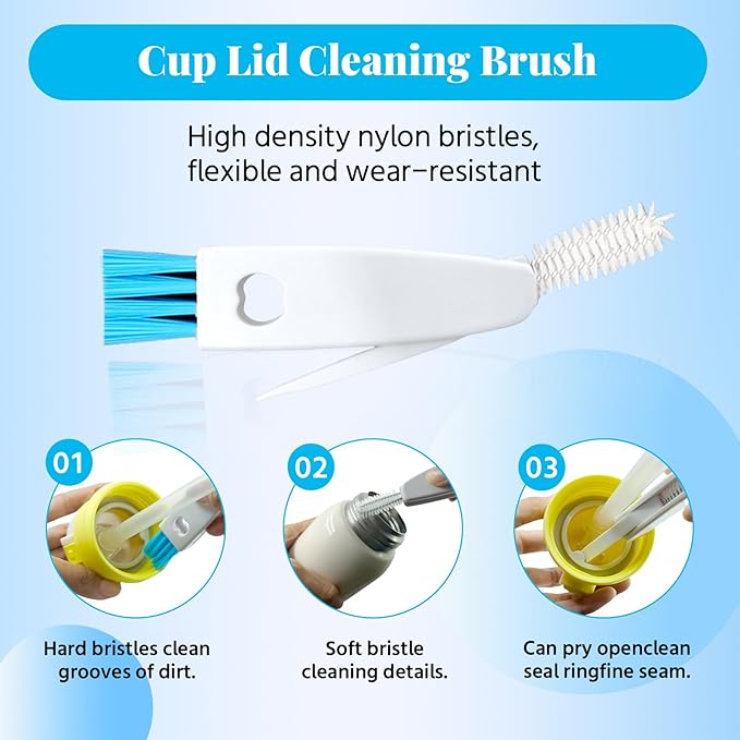 4-in-1 Bottle Brush, Long Handle Water Bottle Brush & Straw Cleaner Brush, Lid Brushe, for Cleaning Water Bottle, Flask, Wine Decanters, Coffee Mugs,Baby Bottles