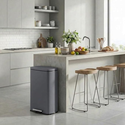 8 Gal Kitchen Trash Can, 30L Recycling or Garbage Bin, Brushed Stainless Steel Waste Basket, Soft&Quiet Close Dustbin, with Step-On Pedal, Removable Inner Bucket, for Home, Office, Living Room