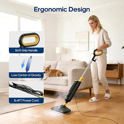 Steam Mop for Floor Cleaning with 2 Washable Pad, Lightweight Floor Steamer Cleaner Mop for Hardwood, Tile, Laminate Floors，Carpet