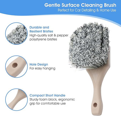 Nanoskin Professional 8.5-Inch Gentle Surface Cleaning Brush with Durable Salt & Pepper Polystyrene Bristles, Compact Short Handle, Resistant to Acids/Detergents (Pack of 12)