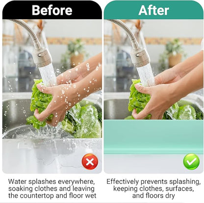 19.3 inch Kitchen Sink Splash Guard, Silicone Sink Baffle Splash Guard, Backsplash Protector for Kitchen Countertop & Bathroom Bathtub with Non-Slip Strong Suction, Mint Green
