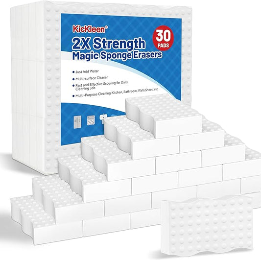 30 Pack Magic Sponges Cleaning Eraser, 2X Density Melamine Sponge,Cleaning Pad for Bathroom,Kitchen,Dish,Furniture, Floor,Wall,Shoe,Cleaner, Non-Scratch Scrub Foam (30)