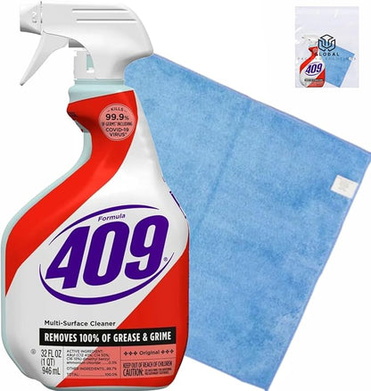 409 All Purpose Cleaner Spray, 32 Fl Oz Multi-Surface Antibacterial Kitchen Degreaser, Kills 99.9% of Germs Including COVID-19 Virus, Multipurpose Disinfectant Spray Bottle + Microfiber Cloth