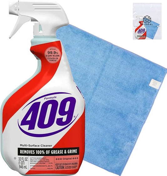 409 All Purpose Cleaner Spray, 32 Fl Oz Multi-Surface Antibacterial Kitchen Degreaser, Kills 99.9% of Germs Including COVID-19 Virus, Multipurpose Disinfectant Spray Bottle + Microfiber Cloth