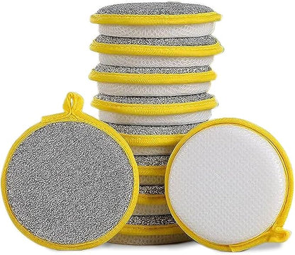 Double-Sided Non-Scratch Dish Sponge Scrubber - Reusable Round Scouring Pads for Dishes, Pots & Pans, Kitchen Sink Cleaning Tool (10)