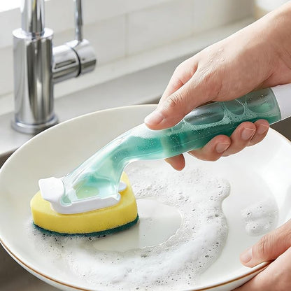 Soap Dispensing Dish Scrubber with Ergonomic Handle - Non-Scratch Dishwand Sponge Refill Replacement Packs, Ideal for Pots, Pans, Dishes & Kitchen Surfaces