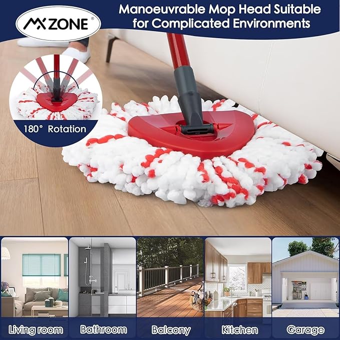 Spin Mop Replacement Heads Compatible with O-Cedar EasyWring 1-Tank System - Microfiber Mop Head Refills for Deep Floor Cleaning, Scrub Pad for Tile Hardwood Kitchen, 3Pack
