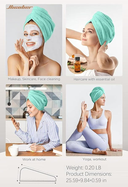 Hicober Microfiber Hair Towel, Hair Turbans for Wet Hair, Drying Hair Wrap Towels for Curly Hair Women Anti Frizz, 3 Packs (Green,Purple,Grey)