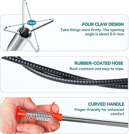 33 Inch Drain Snake Toilet Snake, 4-Claw Flexible Grabber Claw, Metal Core Pipe-Safe Clog Remover & Pick Up Small Items for Sink Shower Tub Kitchen