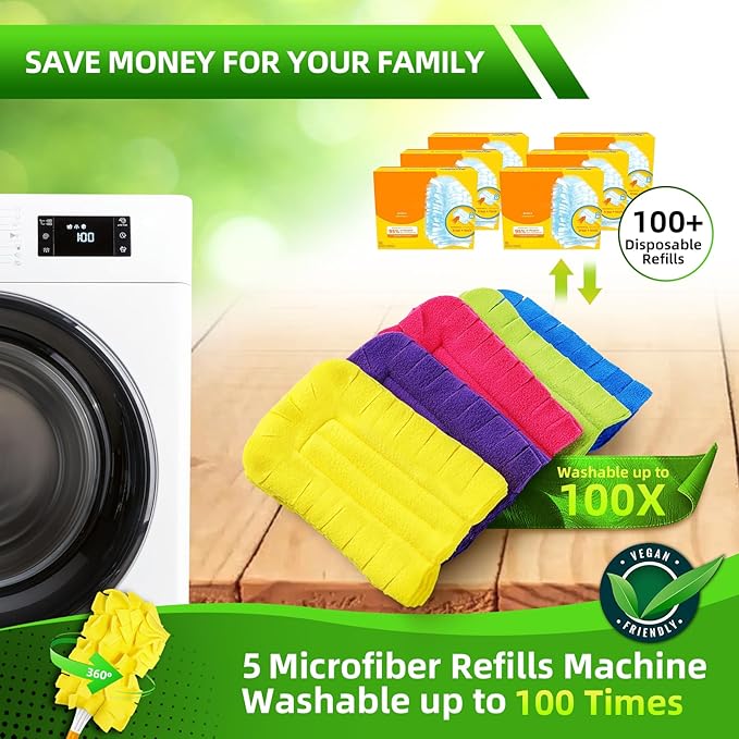 Reusable Duster Refill for Swiffer Duster - Washable Heavy Duty Dusters Refills 360 for Swiffer Duster Handle & Super Extender Handle, 6 Pack (Handle is Not Included)