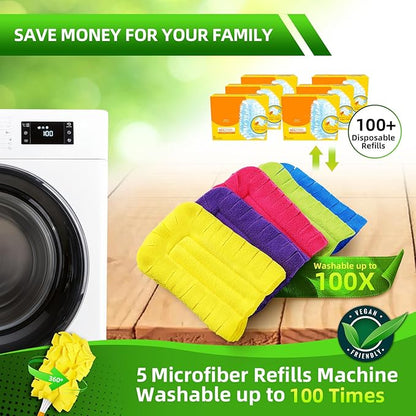 Reusable Duster Refill Compitable with Swiffer Duster - Washable Heavy Duty Dusters Refills 360 for Swiffer Duster Handle & Super Extender Handle, 4 Pack