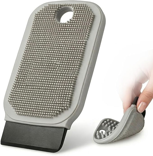 3-in-1 Silicone Dish Sponge-Food-Grade BPA-Free Cleaning Brush with Dual-Sided Comb&Scraper,Hanging Hole for Easy Storage,Fast-Dry Reusable Kitchen Gadget for Dishes/Fruits/Vegetables (Grey 1PCS)