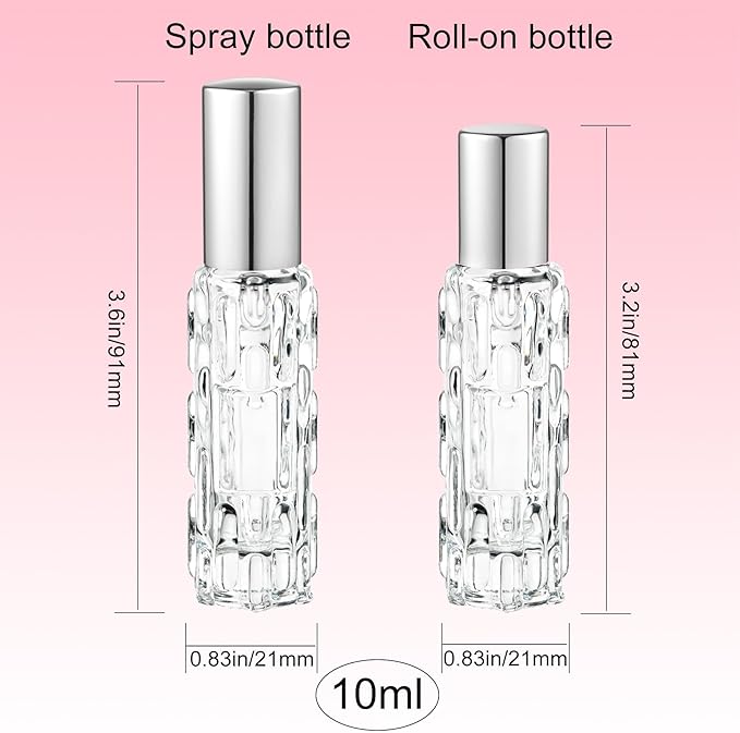 6 Pack Glass Bottles, 3×10ml Roller Bottles & 3×10ml Fine Mist Spray Bottles, Refillable Travel Containers for Essential Oils, Perfume, Liquids (Gold/Silver/Black Caps)