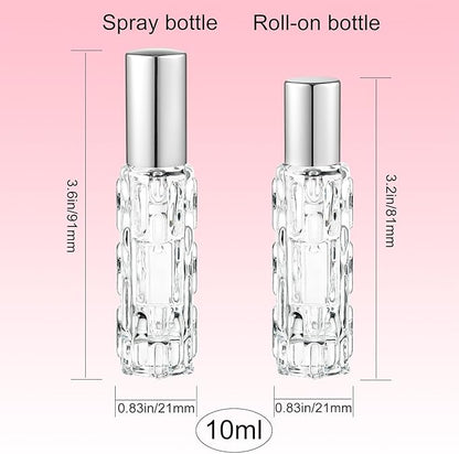 6 Pack Glass Bottles, 3×10ml Roller Bottles & 3×10ml Fine Mist Spray Bottles, Refillable Travel Containers for Essential Oils, Perfume, Liquids (Gold/Silver/Black Caps)