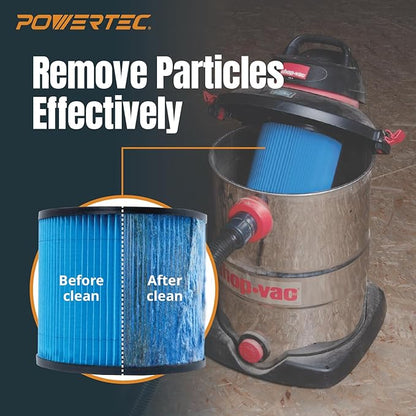 POWERTEC 90304 Cartridge Filters 4PK for Shop Vac, 90333, 90350, 9030433 Type U Replacement Filters, Fits Shop-Vac Most 5 Gallon and Above Wet/Dry Vacuum Cleaners (75082-P4)