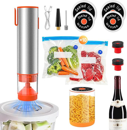 Handheld Vacuum Sealer, Portable Cordless Food Sealer with 60kPa Suction, Rechargeable Mini Vacuum Sealer for Food Storage, Sous Vide, Mason Jars - Includes 10 Reusable Bags