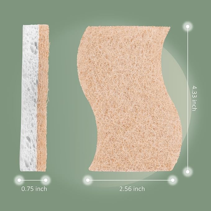 Isshah Plant-Based Kitchen Sponges - FSC Certified and PETA Approved, 12 Count